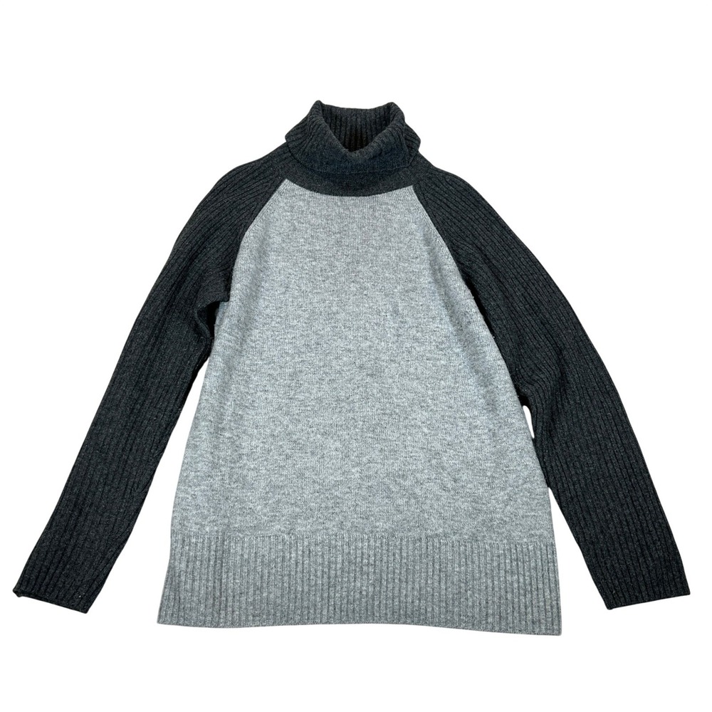 Pure Collection 100% Cashmere Turtleneck Sweater Gray Colorblock Womens 14/16